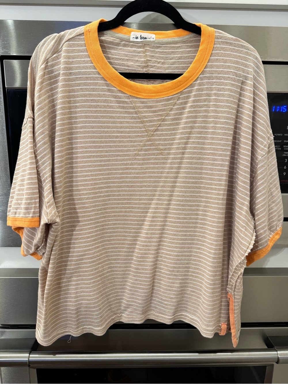 In Bloom Beige Stripe Short Sleeve Tee with Orange Trim